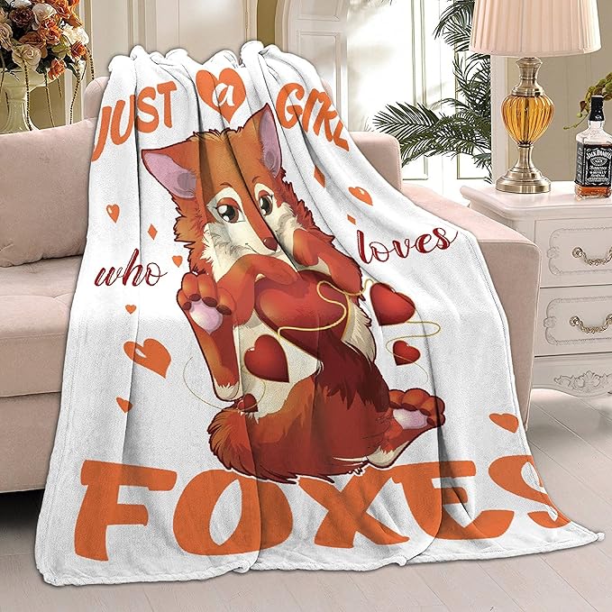 Just Girl Loves Fox Blanket Soft Blankets and Throws Flannel Cozy Lightweight Quilt Gift Perfect for Bed Sofa Couch-120 x90 Extra Large for Family