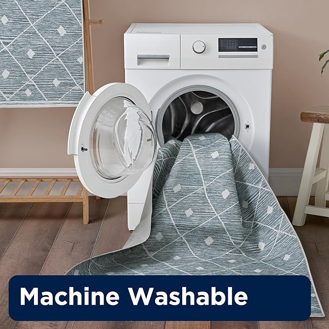 Wyatt & Ash Blue Grey Seta Imagine Printed Chenille 3' x 5' Non Skid & Machine Washable Accent Rug