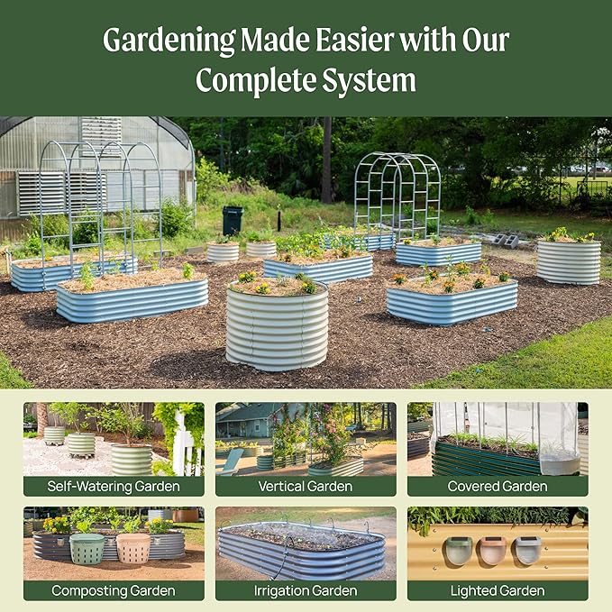 32" Extra Tall Raised Garden Bed Kits, 4 x 8 x 2.7ft Raised Planter Box Outdoor, 2.5 x 9.5 x 2.7ft Deep Root 10 in 1 Modular Metal Raised Beds for Gardening Vegetables Flowers Fruits - Modern Gray