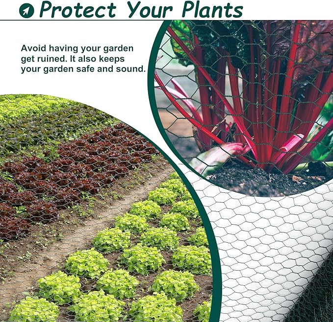 Hardware Cloth for Chicken Wire Fencing of Chicken Coop-1x1.57in Mesh AWG 18 Gauge 43.2in x 196.85ft Anti-Rust Hexagonal PVC Coated Galvanized Wire Mesh Roll-Chicken Runs, Poultry Netting