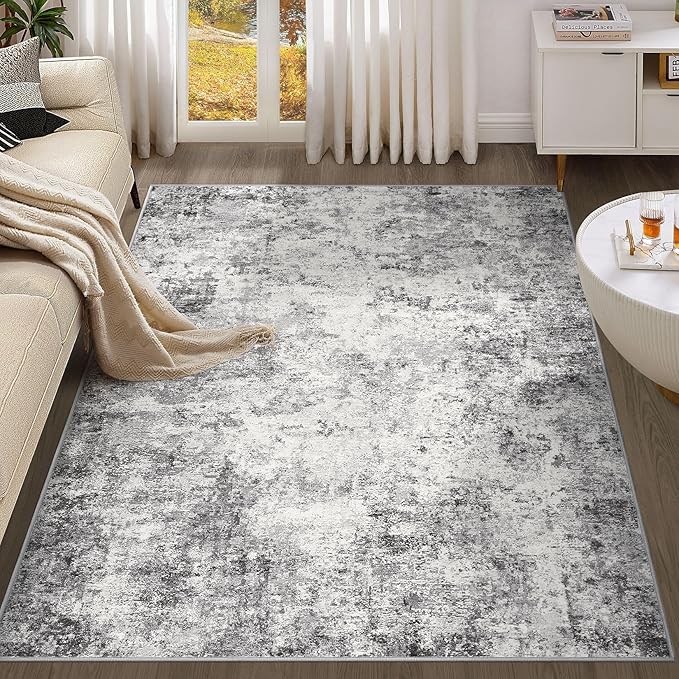 4x6 Area Rug Living Room Rugs - Washable Neutral Modern Abstract Soft Thin Rug Indoor Floor No Slip Rug Carpet for Bedroom Under Dining Table Home Office Decor - Grey
