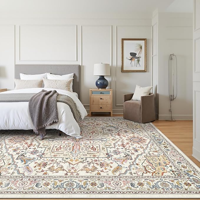 Rugland 6x9 Area Rugs - Stain Resistant Washable Rug, Anti Slip Rugs for Living Room, Vintage Tribal Area Rugs(Medallion 01-Multi, 6'x9')