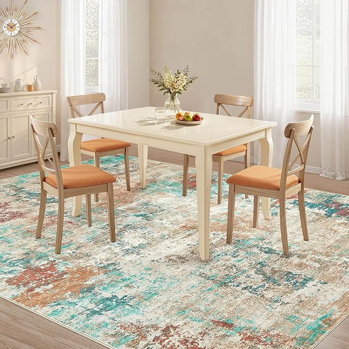 5x7 Christmas Area Rug Living Room Rugs - Washable Neutral Modern Abstract Soft Thin Large Rug Indoor Floor No Slip Rug Carpet for Bedroom Under Dining Table Home Office Decor - Colorful