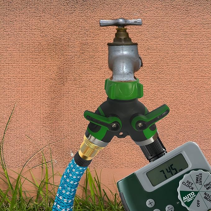 2 Way Y Hose Splitter, Garden Hose Connector with Comfortable Rubberized Grip with Outdoor Faucet, 3/4-inch (Light Green, 2-Packs)