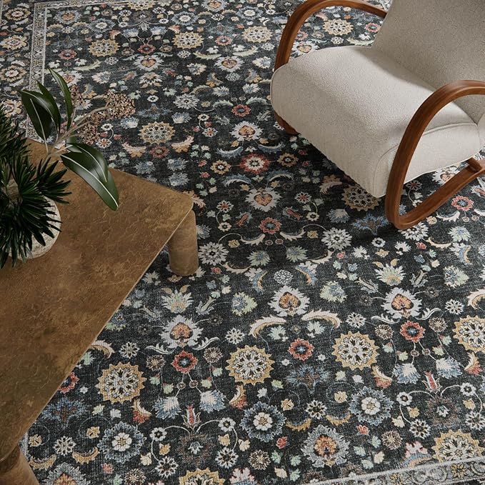 Washable Area Rugs for Living Room: 8x10 Bedroom Rug Vintage Boho Area Rug Stain Resistant Non Slip Low Pile Lightweight Soft Carpets for Living Room Dining Room Kitchen Nursery Kids Room Farmhouse