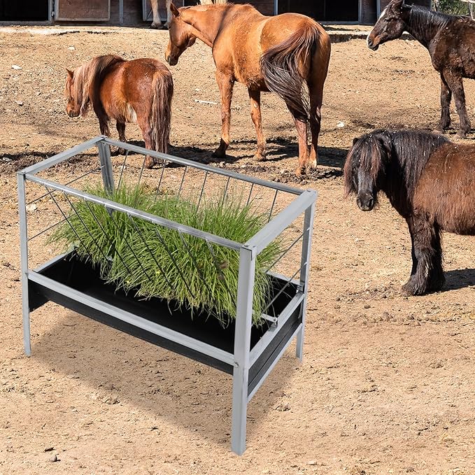 Pasture Hay Feeder, 3-Feet Long Livestock Feed Trough Hay Grain Livestock Feeder for Sheep, Calf, Goats On Farms and in Sheep Sheds, Quick to Assemble, 39.37" x 25.59" x 33.46"