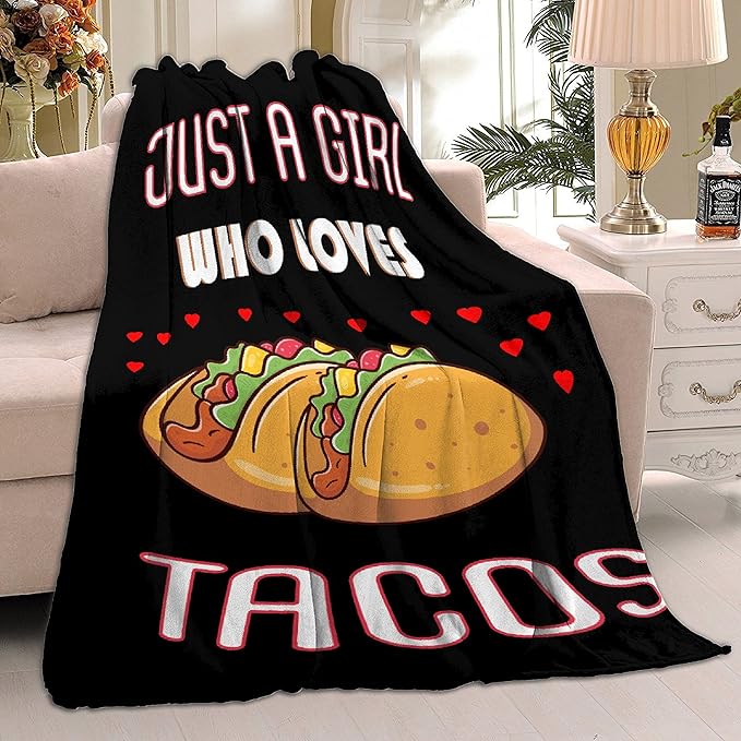 Just Girl Who Loves Tacos Blanket Soft Blankets and Throws Flannel Cozy Lightweight Quilt Gift Perfect for Bed Sofa Couch-120 x90 Extra Large for Family