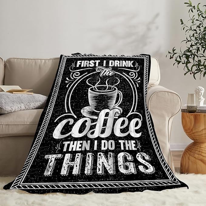 Coffee Blanket Gifts for Girls Boys Soft Warm Plush Coffee Cafe Throw Blanket Flannel Fleece Fuzzy Blankets for Kids Lover Bed Couch Living Room Decor 80"X60"