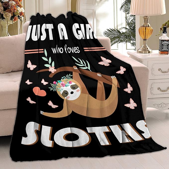 Just Girl Loves Sloths Blanket Soft Blankets and Throws Flannel Cozy Lightweight Quilt Gift Perfect for Bed Sofa Couch-80 x60 Large for Adult