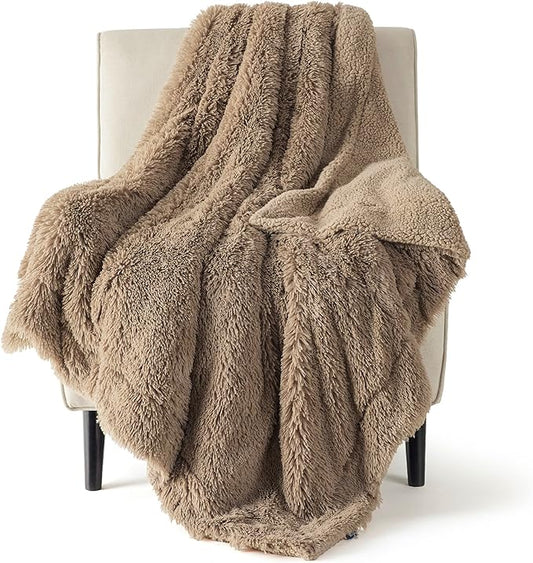 Bedsure GentleSoft Fluffy Light Chocolate Brown Throw Blanket, Brown Decor Cozy Gifts for Women Men, Soft Fuzzy Sherpa Fleece Plush Thick Warm Furry Faux Fur Throw Blanket for Couch, Bed, 50x60