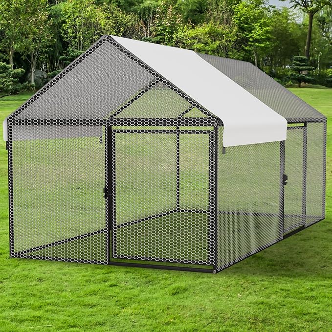 Metal Chicken Coop with Waterproof Cover, 79"x40"x40" Portable Poultry Cage, Outdoor Backyard Farm Walk-in Hen House for Chickens, Ducks, Rabbits and Small Pets