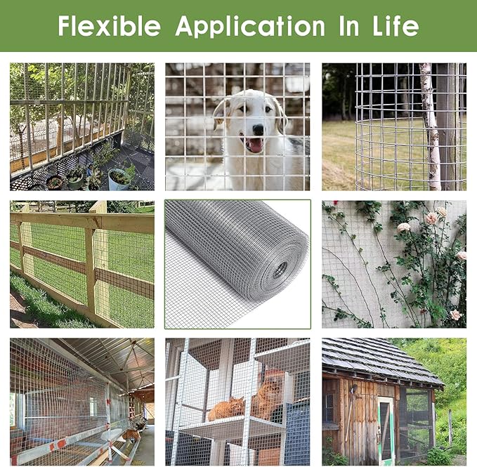 Tongmo 24" x 100' Hardware Cloth, 1inch Mesh Galvanized Chicken Wire Fence, 19 Gauge Welded Wire Roll,Garden Fence, Poultry Netting for Rabbit/Duck/Chicken Coop