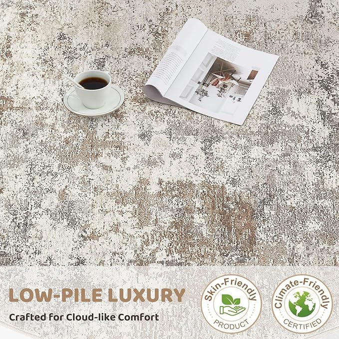 3x5 Area Rug Living Room Rugs - Washable Neutral Modern Abstract Soft Thin Rug Indoor Floor No Slip Rug Carpet for Bedroom Under Dining Table Home Office Decor - Brown Grey