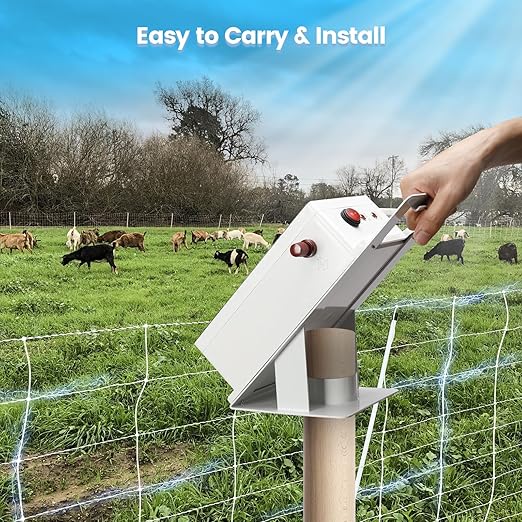 Solar Fence Charger, Briidea 5.6 Miles Solar Electric Fence Charger, 0.3 Joules, Easy to Carry & Install, Protect Your Livestock Garden Pasture from Wildlife, IP66 Waterproof, Save Your Money