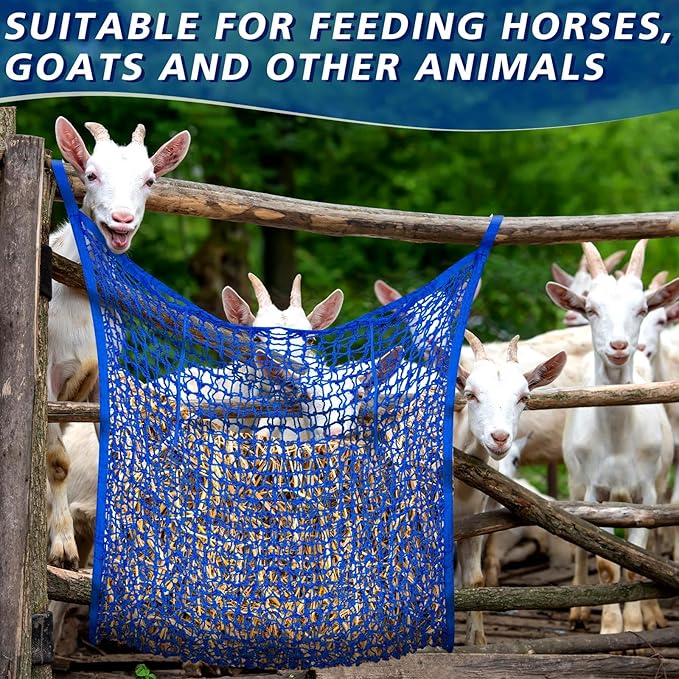 Fabbay 2 Pcs Slow Feed Hay Net Hay Feeder Bags for Horses Goat Stall Trailer Horse Feeding Supplies(35 x 31 Inch,Blue)