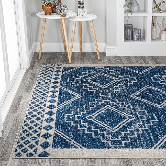 JONATHAN Y Amir Moroccan Beni Souk Navy/Ivory Indoor Area Rug, 5x8, Bohemian, Scandinavian, Easy-Cleaning for Living Room, Bedroom, Kitchen, Pet Friendly, Non-Shedding (MOH200D-5)