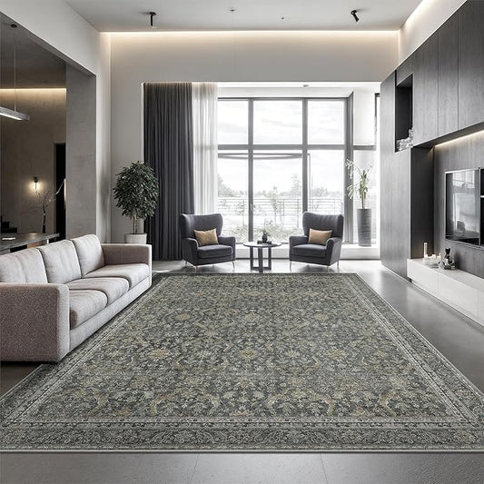 Rugland 8x10 Area Rugs - Stain Resistant Washable Rug, Anti Slip Rugs for Living Room, Vintage Tribal Area Rugs(Vintage01-Deep, 8'x10')