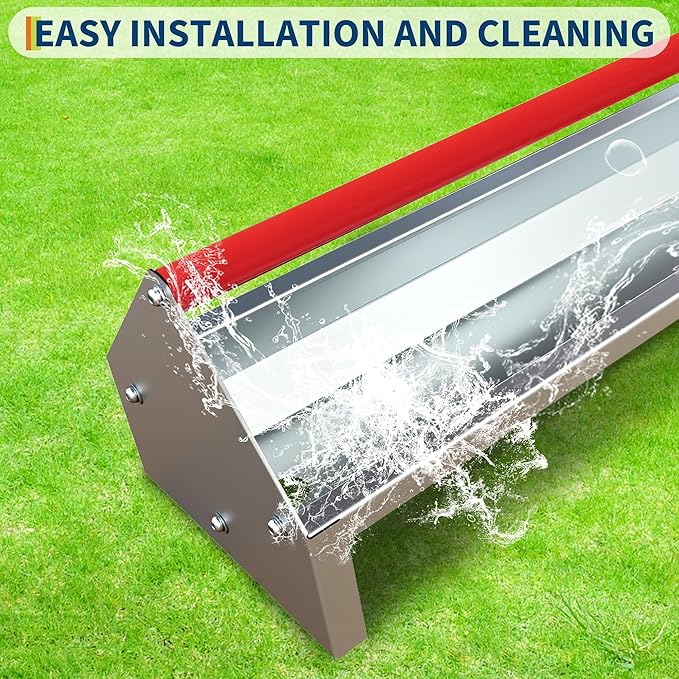 45" Chicken Feeding Trough, Galvanized Steel Chicken Feeder with Crossbar & Drainage Holes, Large Capacity Poultry Feeder Trough for Chicks, Duck, Goose, Turkey, Rabbit, Pigeon Red