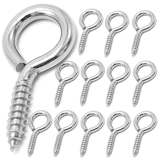 12 Pcs M6 304 Stainless Steel Screw Eye Hooks, 2-1/2 Inches Eyes Screw Hooks,Heavy Duty Screw Eye Bolt,Load Bearing 200LB,Indoor & Outdoor Use