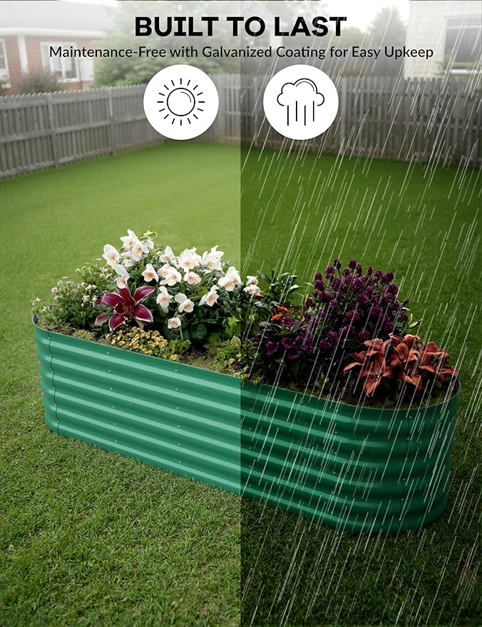 GarveeLife 8x2x1.5 ft Galvanized Raised Garden Bed - 18“ Tall Metal Planter Box for Vegetables, Flowers, Herbs, Rust-Resistant Outdoor Garden Box, Easy Assembly Raised Beds for Gardening, Green