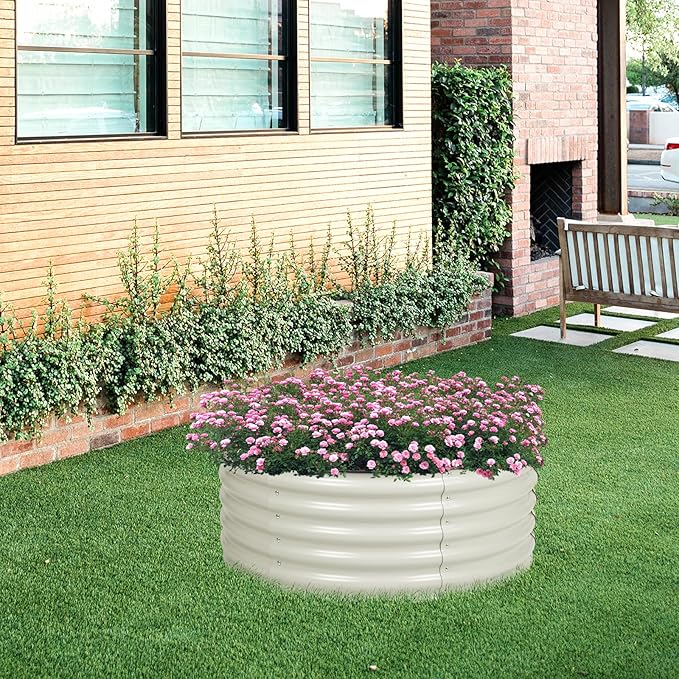BPS Metal Raised Garden Bed, 3.5FT Diameter Galvanized Planter Raised Garden Boxes for Flower Planters, Vegetables Herb