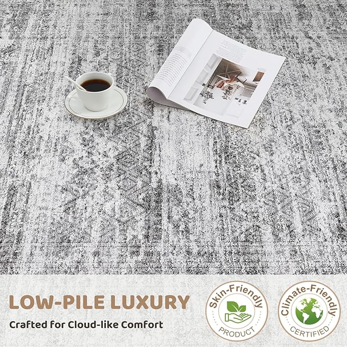 5x7 Area Rug Living Room Rugs - Washable Neutral Modern Abstract Soft Thin Rug Indoor Floor No Slip Rug Carpet for Bedroom Under Dining Table Home Office Decor - Light Gray