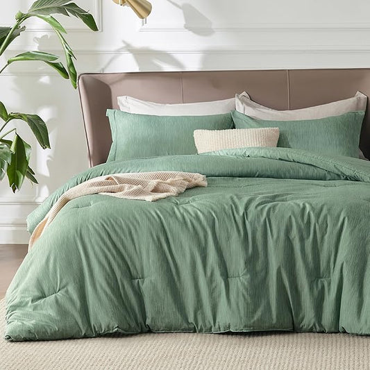 Bedsure Full Comforter Set - Green Soft Bedding for All Seasons, Cationic Dyed Bed Set, 3 Pieces, 1 Full Size Comforter (82"x86") and 2 Pillow Shams (20"x26"+2")