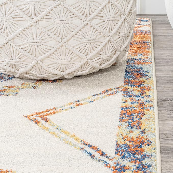 JONATHAN Y Amir Moroccan Beni Souk Ivory/Blue/Orange Indoor Area Rug, 8x10, Bohemian, Scandinavian, Easy-Cleaning for Living Room, Bedroom, Kitchen, Pet Friendly, Non-Shedding (MOH200E-8)