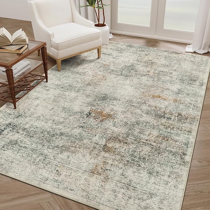 Madane Washable 6x9 Area Rugs for Living Room, Soft Floral Print Area Rug with Non Slip Backing, Vintage Stain Resistant Rugs with Low Pile for Bedroom Dining Room (6 x 9, Mutil)