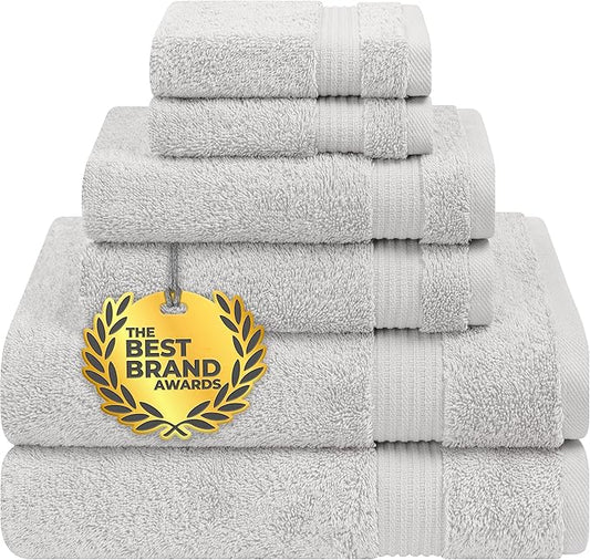Cotton Paradise 6 Piece Towel Set 100% Cotton Soft Absorbent Turkish Towels for Bathroom 2 Bath Towels 2 Hand Towels 2 Washcloth Silver Gray Towel Set