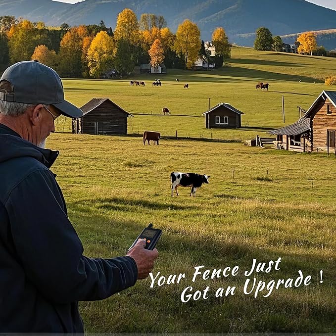 Electric Fence Charger AC DC Powered 65 Miles 200 Acres, 110 Volt 2 Joule Plug-in Electric Fence Energizer, Output Voltage Max 12 kV for Livestock, Preventing Predators from Intruding