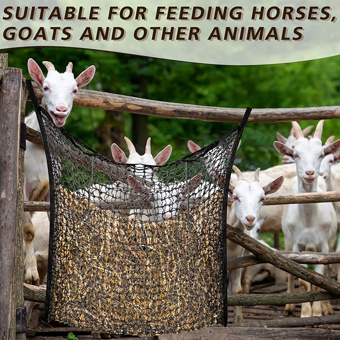 Fabbay 2 Pcs Slow Feed Hay Net Hay Feeder Bags for Horses Goat Stall Trailer Horse Feeding Supplies(35 x 31 Inch,Black)