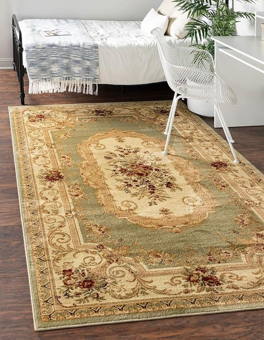 Unique Loom Versailles Collection Traditional Classic Floral Motif Area Rug (10' 0 x 14' 0 Rectangular, Green/Ivory)