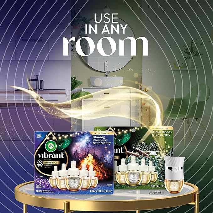 Air Wick Plug In Vibrant Scented Oils Refills, Campfire & Starlit Sky, (Pack of 25)