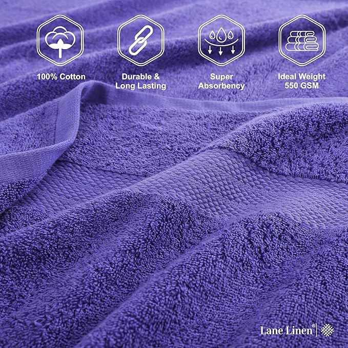 LANE LINEN 100% Mercerized Cotton Bathroom Towel Set - 16 Pieces, Hotel Quality - Super Soft & Highly Absorbent - Ring Spun - 4 Bath Towels, 8 Washcloths, 4 Hand Towels - Family Pack - Blue Irish