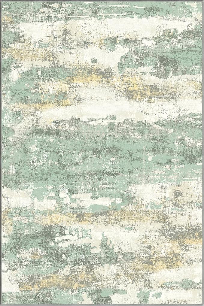 GENIMO 8x10 Area Rugs for Living Room, Modern Abstract Low Pile Rug with Non-Slip Pad, Crease-Resistant Soft Floor Carpet, Single-Piece Rugs for Bedroom, Dining Room, Office, Green Gray