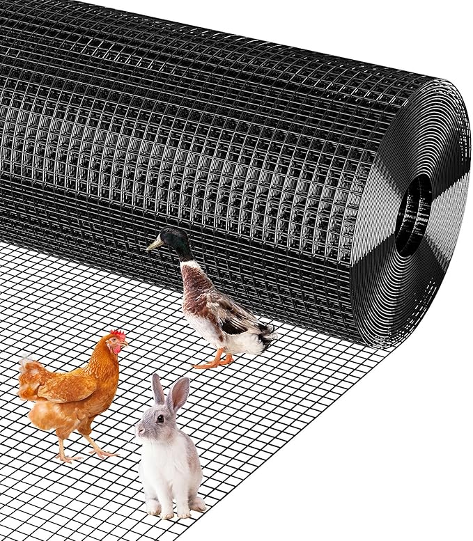 Hardware Cloth 1/2 inch - 48in x 50ft 19GA Black Galvanized Chicken Wire Mesh Roll, Hot-Dipped After Welding for Chicken Coop, Rabbit Cages & Garden Fencing – Poultry Netting & Chicken Wire Fencing