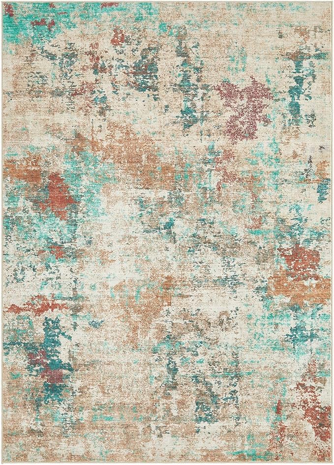 5x7 Christmas Area Rug Living Room Rugs - Washable Neutral Modern Abstract Soft Thin Large Rug Indoor Floor No Slip Rug Carpet for Bedroom Under Dining Table Home Office Decor - Colorful