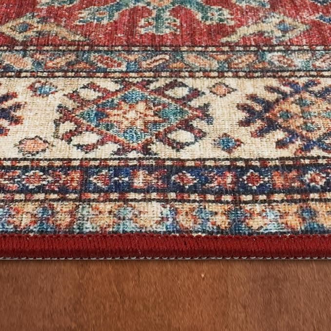 Wyatt & Ash Red Minot Imagine Printed Chenille 6'6" x 9'6" Non Skid & Machine Washable Area Rug