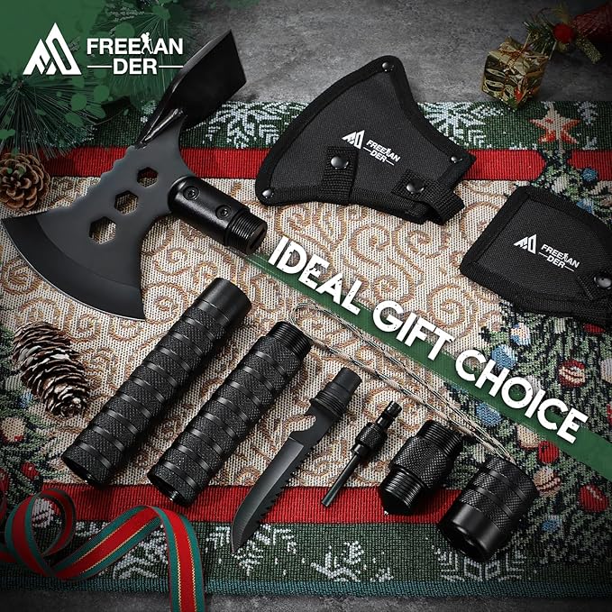 Freelander Tactical Axe 2 Pack, Sharp Tomahawk with Sheath, Portable Tomahawk with Clip and Bottle Opener, Durable Survival Hatchet for Emergency, Hiking and Camping, for Men Women