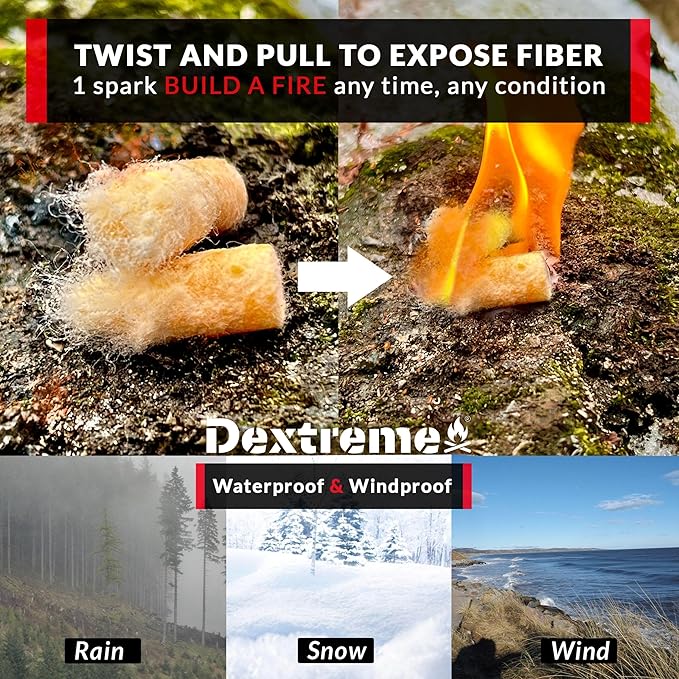 Dextreme Fire Plugs Waterproof Fire Starter for Campfires, Emergencies, Survival, Fire Pits, Grills | 5+ Minute Burn | All Natural | Made in North America