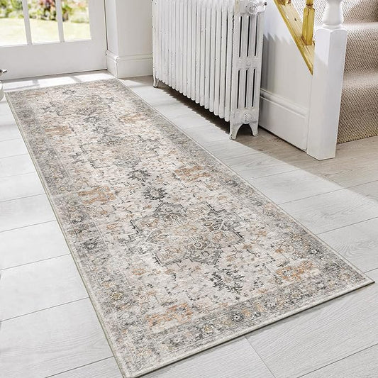 GENIMO Runner Rug 2x5 Non Slip Machine Washable Vintage Hallway Runner Rug, Low Pile Lightweight Rugs for Entryway, Hallway, Kitchen and Corridor, Light Taupe Brown