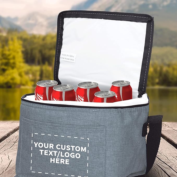 Custom Insulated Cooler Lunch Bag Set of 100, Personalized Bulk Pack - Perfect for Work, Travel, Outdoor Events - Grey