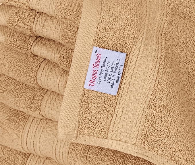 Utopia Towels 8 Piece Premium Towel Set, 2 Bath, 2 Hand, and 4 Washcloths, 100% Ring Spun Cotton, Highly Absorbent Towels for Bathroom, Sports, and Hotel, Beige