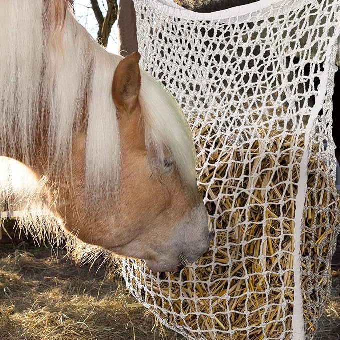 Fabbay 2 Pcs Slow Feed Hay Net Hay Feeder Bags for Horses Goat Stall Trailer Horse Feeding Supplies(35 x 31 Inch,White)