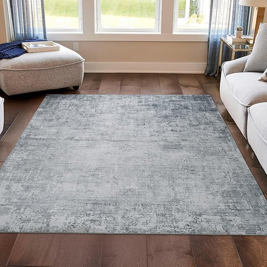 Wyatt & Ash Blue Hazen Abstract Imagine Printed Chenille 6'6" x 9'6" Non Skid & Machine Washable Area Rug