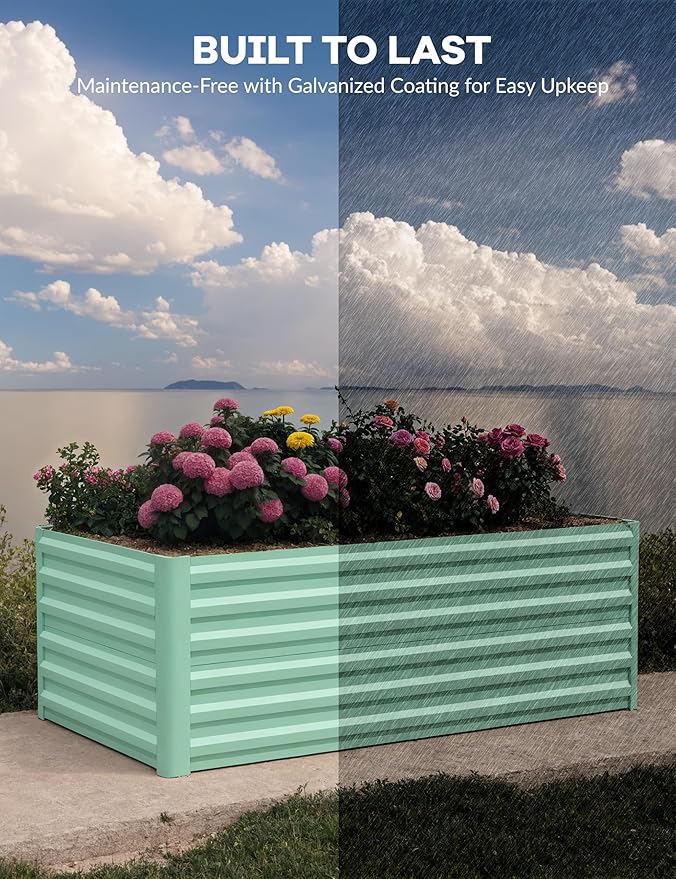 2pcs 8x4x2 ft Galvanized Raised Garden Bed, 24" Tall Metal Planter Box for Flowers Herbs Vegetables, Rust-Resistant Raised Garden Beds for Gardening, Easy Assembly Outdoor Garden Box & Planters, Green