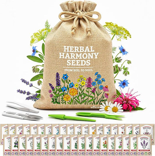 Gardening Gift for Women – 39 Medicinal Herb Seeds Variety Pack, Heirloom Non-GMO Apothecary & Herbal Tea Garden Kit, Made in USA
