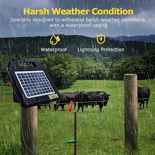 Solar Electric Fence Charger - 0.65 Joules 35 Mile Range Portable Solar Powered Electric Fence Charger, Integrated Machine for Livestock and Garden Protection