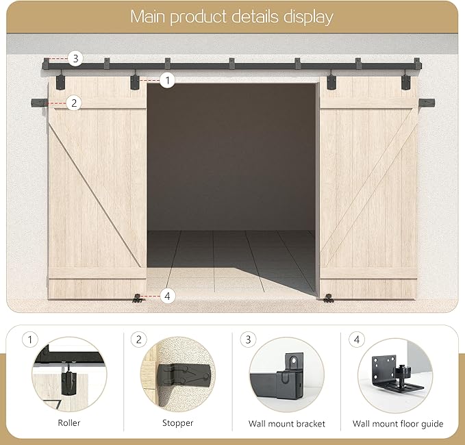 24FT Heavy Duty Box Rail Exterior Sliding Barn Door Hardware Kit, 450 lbs Capacity, Black Powder Coated Finish,Kit for Outdoor,Fit MAX 2 X Door Width 144in